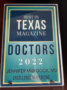 Best in Texas Magazine Doctors 2022 certificate of Dr Jennifer Murdock
